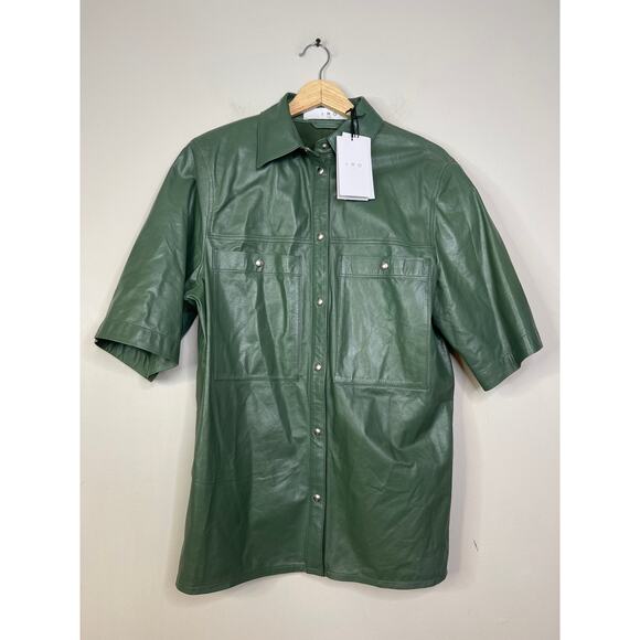 NWT Iro Lamb Leather Signy Short Sleeve Top Leather in Vintage Green Sz: Small - Picture 2 of 8
